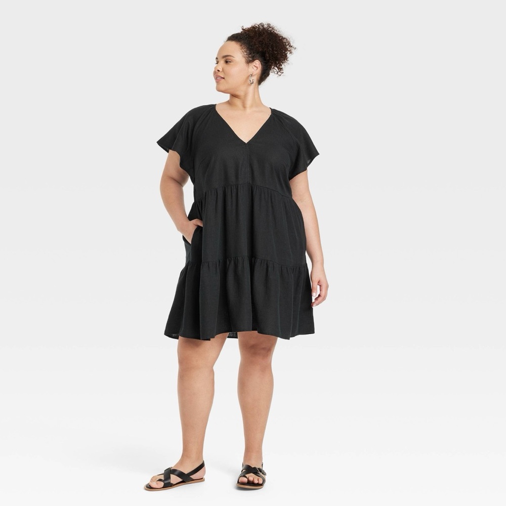 Universal Thread Women's Flutter Short Sleeve Mini Skater Dress, Size 4X - Black